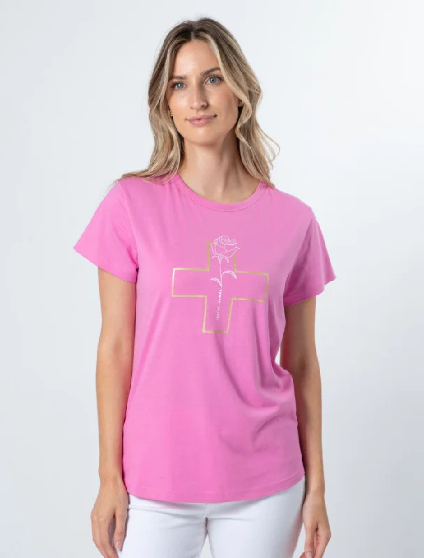 Stella + Gemma T-Shirt Bubblegum White Rose Gold Cross