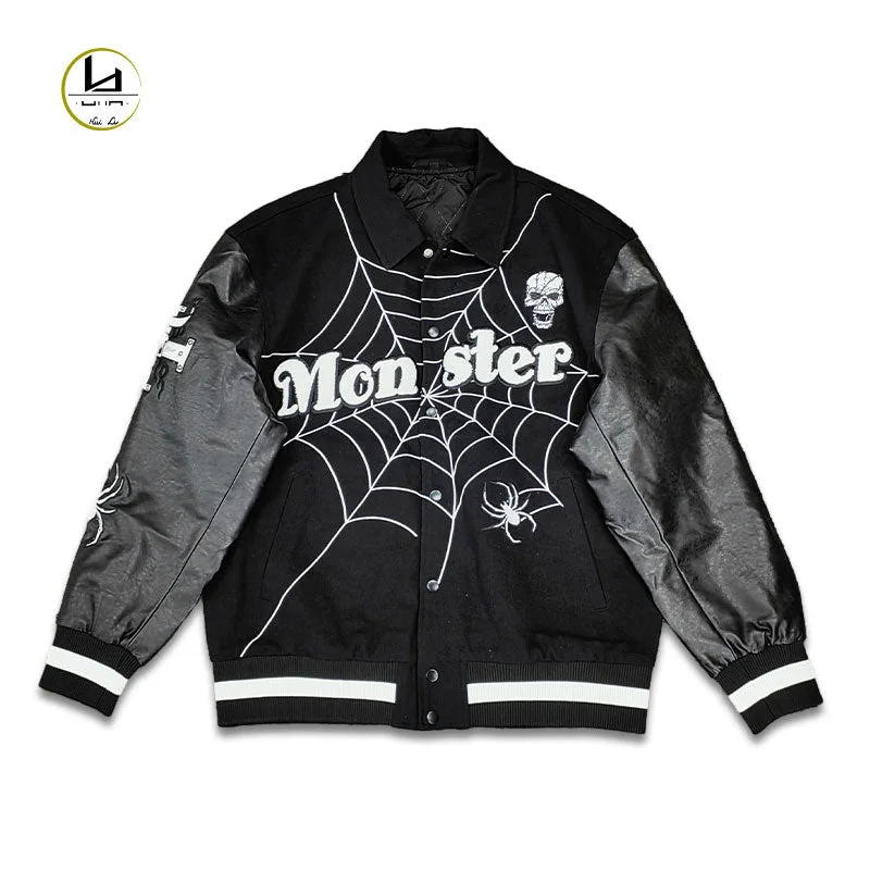 HUILI FACTORY high quality custom streetwear spider Skull chenille embroidery varsity jacket