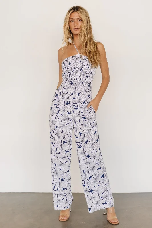 Santa Ana Halter Jumpsuit | Navy + White