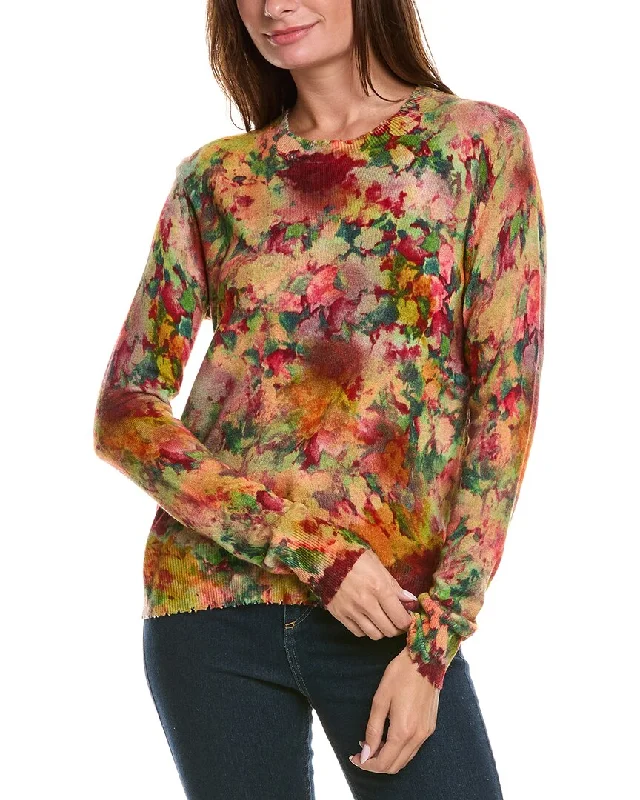 Autumn Cashmere Distressed Floral Print Cashmere Sweater