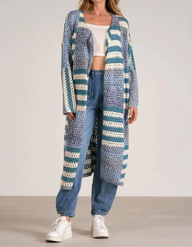 Bella Long Cardigan In Blue