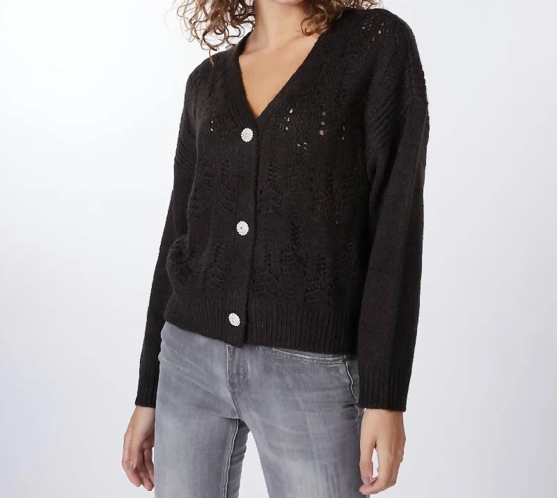 Pointelle Knit Cardigan In Black